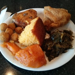 Dusties Southern Style Buffet - Fried okra, candied yam, cornbread, fried and baked chicken, collard greens