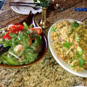 Brown Sugar Cafe - Brown Sugar Jade Noodles (left) and Pineapple Fried Rice. - Thai Near Me - Boston, Massachusetts
