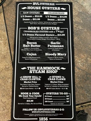 Menu photo 3 BVL Oyster Bar Brooksville, FL