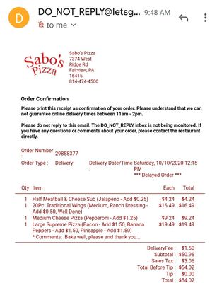 Menu photo 2 Sabo's Pizza Fairview, PA Menu photo 2 Sabo's Pizza Fairview, PA