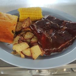 Legends Sports Grill - - Barbecue special on Thursdays the rib plate fresh cornbread House made fresh new potatoes fresh corn on the cob