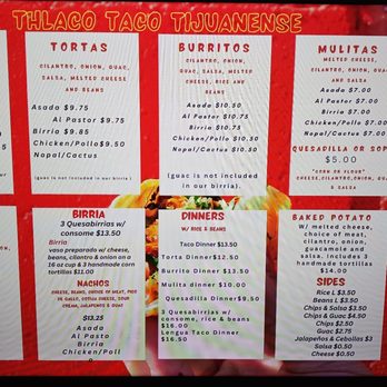 Thlaco Taco Tijuanense - Menu - Tacos Near Me - Hanover Park, Illinois Thlaco Taco Tijuanense - Menu - Tacos Near Me - Hanover Park, Illinois