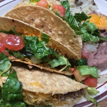 Monroe's Restaurant - Taco trio (chicken, ground beef, and carne adovada) with the rice subbed for papas. - Breakfast & Brunch Near Me - Albuquerque, New Mexico