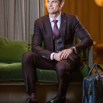 BALANI Custom Suits Dallas - Balani Custom - Burgundy Three Piece suit with plaid vest. - Men's Clothing Near Me - Dallas, Texas