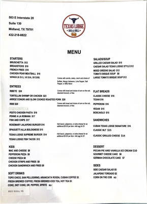 Menu photo 2 Texas Lodge Bar & Grill Midland, TX Menu photo 2 Texas Lodge Bar & Grill Midland, TX