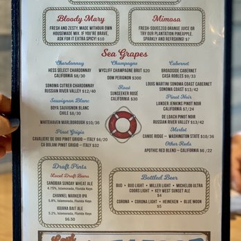 Captain Craig's Restaurant - Drinks menu - Seafood Near Me - Tavernier, Florida