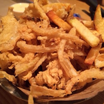 Little Stack Haystack Burgers - Combo fries/onion strings basket. Enough to share. - Burgers Near Me - Richardson, Texas