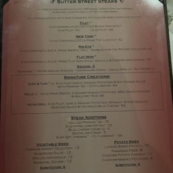 Sutter Street Steakhouse - menu - Steakhouses Near Me - Folsom, California