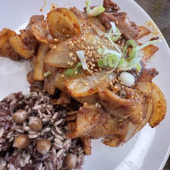 Ju Bang Jang - Stir Fry Pork. Slightly Spicy & Sweet. Very good but portion needs improvement for the price. - Korean Near Me - Flushing, New York Ju Bang Jang - Stir Fry Pork. Slightly Spicy & Sweet. Very good but portion needs improvement for the price. - Korean Near Me - Flushing, New York