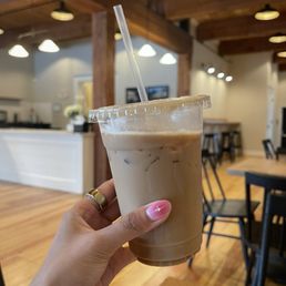 Iced maple spice latte with oatmilk