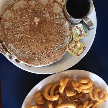 Pantry Restaurant - Cinnamon blue corn pancakes, side of curly fries (I know random but they were really good!!) - Breakfast & Brunch Near Me - Santa Fe, New Mexico