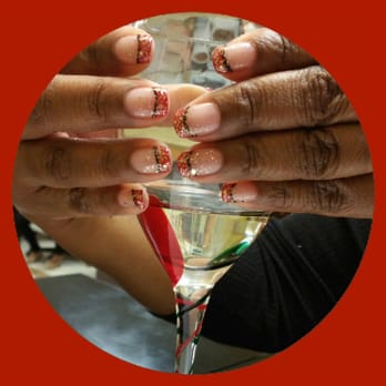 Nail Trends - Holiday nails done by Tam "da man" of Nail Trends. Red shellac french with black accent line and a shimmer of gold glitter. - Nail Salons Near Me - Richmond, Virginia Nail Trends - Holiday nails done by Tam "da man" of Nail Trends. Red shellac french with black accent line and a shimmer of gold glitter. - Nail Salons Near Me - Richmond, Virginia