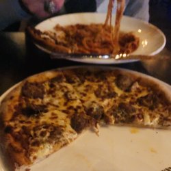 Mazaro Italian Restaurant - Polpette (Meatball) pizza with Bolognese sauce. SO yummy!!