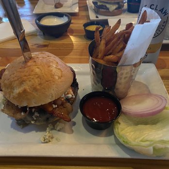 Engine No 9 - Black and The Black N ' Blue Burger with Sweet Potato Fries - Burgers Near Me - Saint Petersburg, Florida