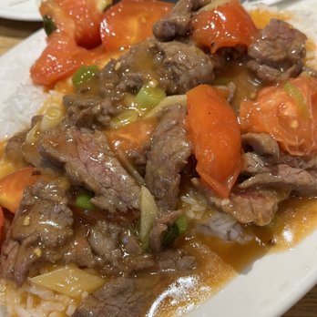 Noodle King Restaurant - Stir-Fried Tomato & Beef on a Bed of Rice - Chinese Near Me - Silver Spring, Maryland