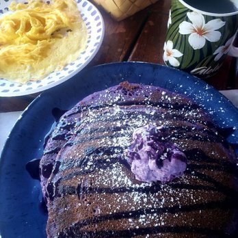 Countryside Cafe - Ube pancakes with eggs and coffee. - Breakfast & Brunch Near Me - Waianae, Hawaii Countryside Cafe - Ube pancakes with eggs and coffee. - Breakfast & Brunch Near Me - Waianae, Hawaii