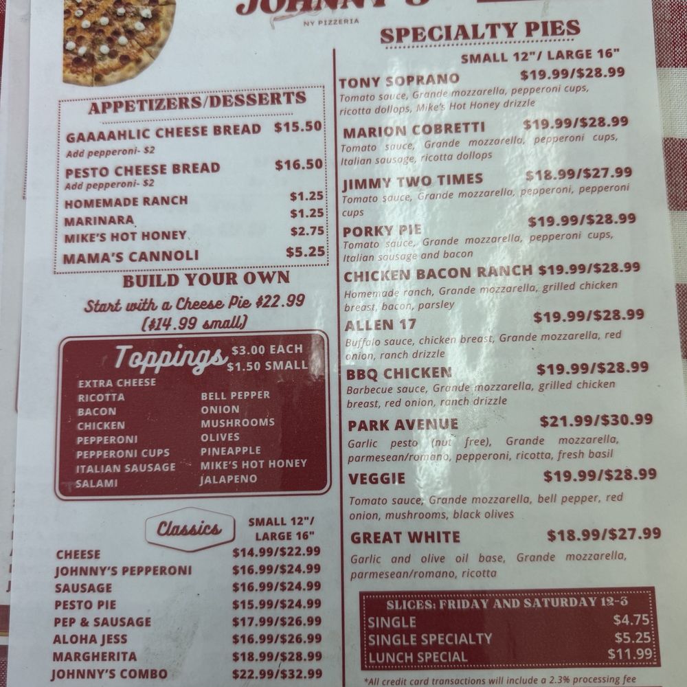 Johnny’s NY Pizzeria - Menu - Pizza Near Me - Rocklin, California