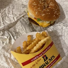 Crinkle Cut French Fries and cheeseburger