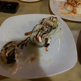 Blackened Dragon Roll. It didn't taste right but when hungry, you eat.