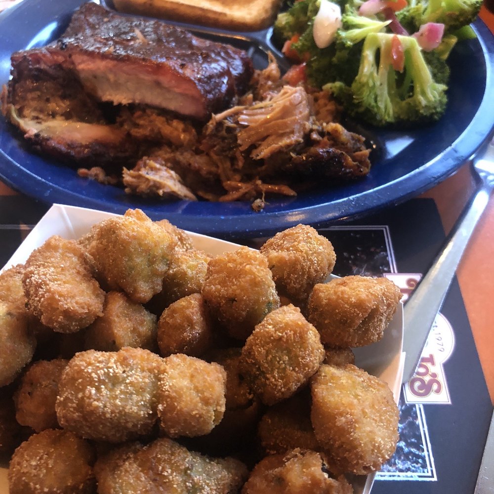 Pok-e-Jo's - Parmer - hot & spicy pulled pork w/habanero peach bbq, pork ribs, broccoli salad and fried okra Mac & cheese and brisket is also delicious. - Barbeque Near Me - Austin, Texas Pok-e-Jo's - Parmer - hot & spicy pulled pork w/habanero peach bbq, pork ribs, broccoli salad and fried okra Mac & cheese and brisket is also delicious. - Barbeque Near Me - Austin, Texas