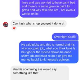 The feedback from other shops about this overnight Grafix wrap shop that did my hood wrap.. smh The feedback from other shops about this overnight Grafix wrap shop that did my hood wrap.. smh