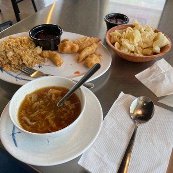 Woks It 2 U - Sweet & Sour Chicken, rice, hot and sour soup. - Chinese Near Me - Leander, Texas