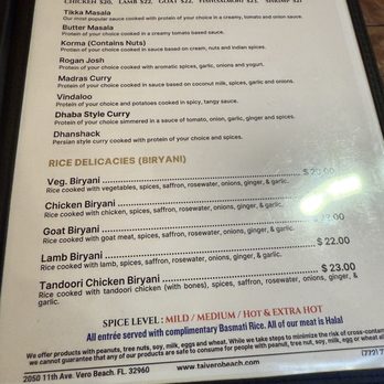 Taj Mahal Masala - menu - Indian Near Me - Vero Beach, Florida