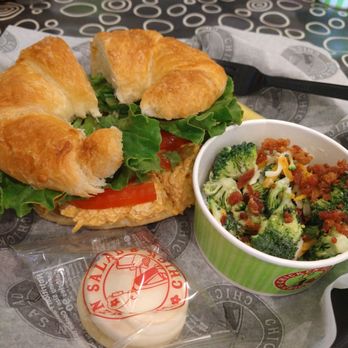 Chicken Salad Chick - Buffalo Chicken on croissant, broccoli salad, cookie. - Salad Near Me - Charlotte, North Carolina Chicken Salad Chick - Buffalo Chicken on croissant, broccoli salad, cookie. - Salad Near Me - Charlotte, North Carolina