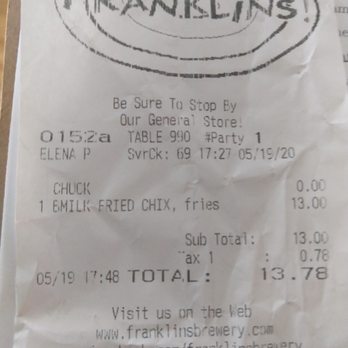 Franklins General Store - Proof - receipts literally - New American Near Me - Hyattsville, Maryland