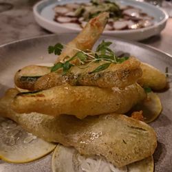 Opera Tavern - Green and yellow courgette tempura with goat cheese mousse 8.5