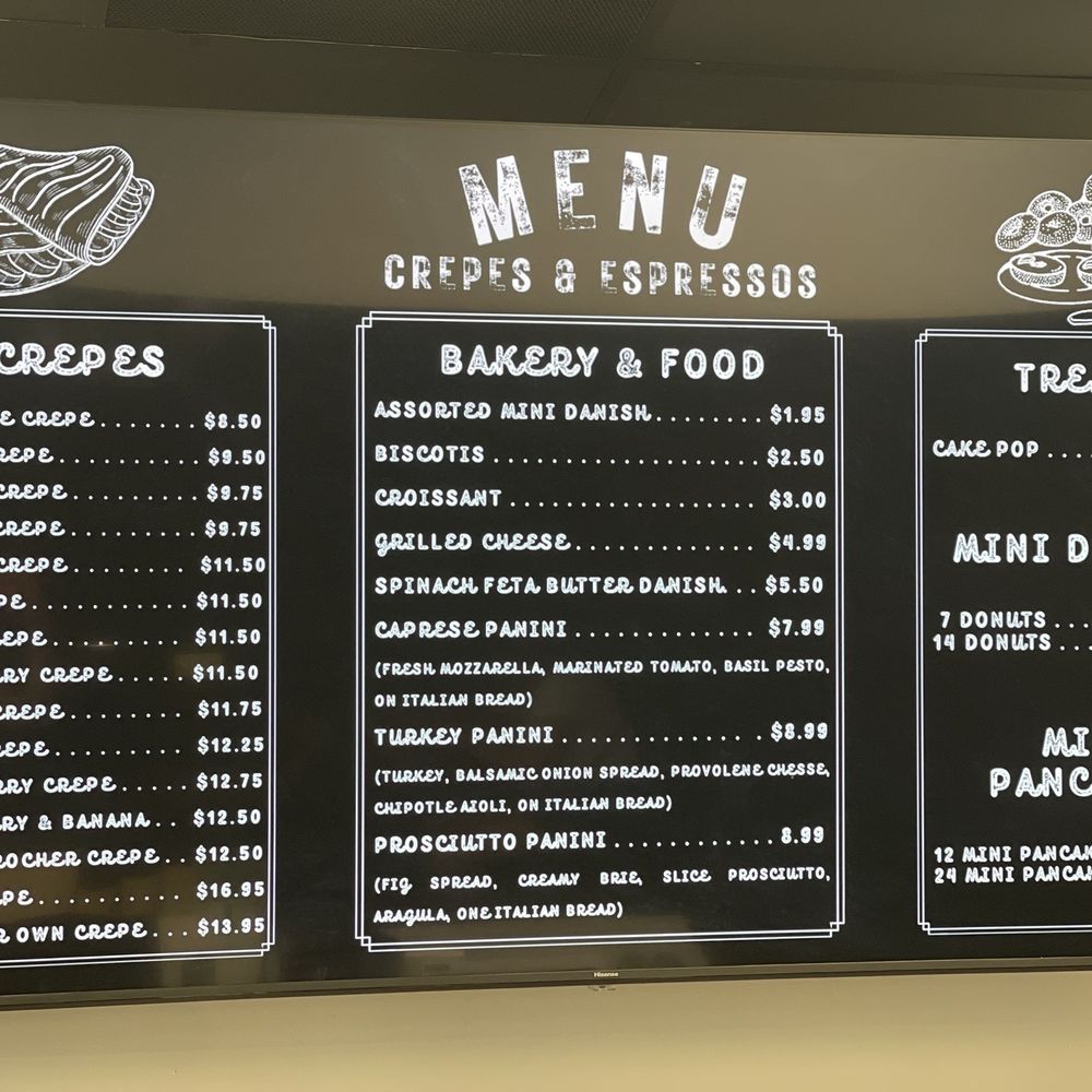 Crepes & Espressos - Menu and they close at 10PM!! Woohoo! - Desserts Near Me - Rialto, California