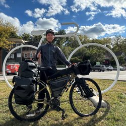 2 Bici Bicycle Shop - Kaito and the big bike at 2 Bici -- gateway to the I&M Trail and a favorite start/finish for bikepackers worldwide.