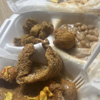 Uncle Larry's - Small Whiting Plate White beans  Fried okra - Seafood Near Me - Chattanooga, Tennessee