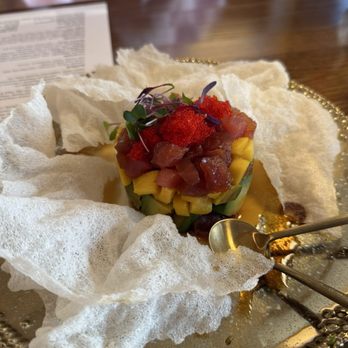 One House Bistro - Tuna tower surrounded by shrimp chips - Asian Fusion Near Me - San Ramon, California One House Bistro - Tuna tower surrounded by shrimp chips - Asian Fusion Near Me - San Ramon, California