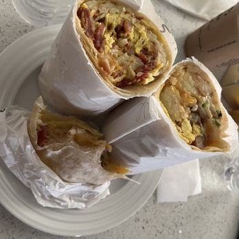 Golden Ox Burgers - Half bacon breakfast burrito. Half sausage breakfast burrito - Burgers Near Me - Montebello, California Golden Ox Burgers - Half bacon breakfast burrito. Half sausage breakfast burrito - Burgers Near Me - Montebello, California