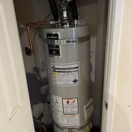 Full shot of water heater. Full shot of water heater.