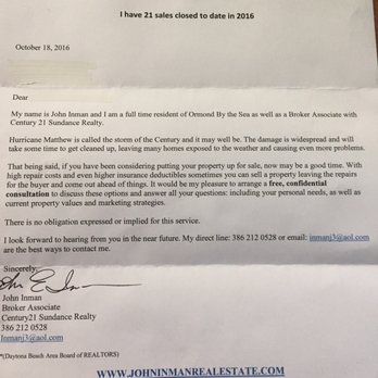 Century 21 Sundance Realty - John Inman is a poor excuse of a human being for trying to take advantage of people right after a major disaster! - Real Estate Agents Near Me - Ormond Beach, Florida