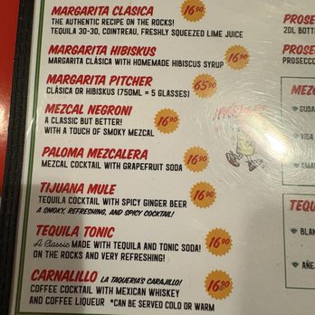 La Taqueria - Menu with margarita prices. ;) - Mexican Near Me - Zürich, ZH