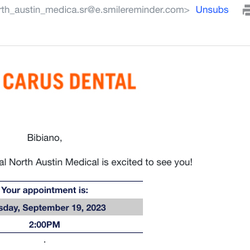 Carus Dental North Austin Medical Center - 1 of 2 Email Confirmations