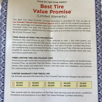 Les Schwab Tire Center - Free Warranty Certificate. Covers Tires for life and includes lots of extras. - Tires Near Me - Ontario, California