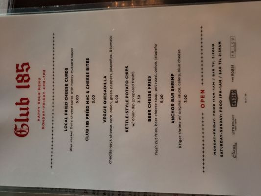 Menu photo 7 Club 185 Columbus, OH