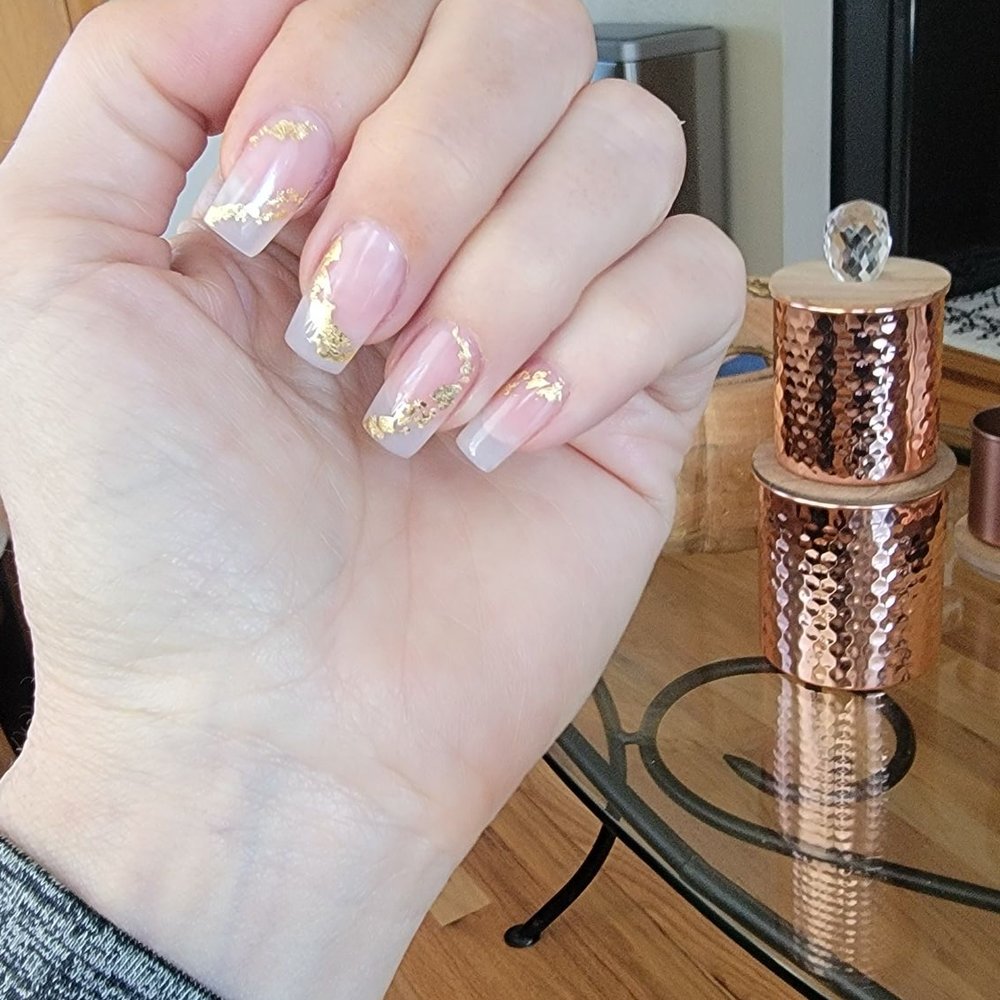 Nailed It Spa - New set by Song clear with gold foil - Nail Salons Near Me - Centennial, Colorado