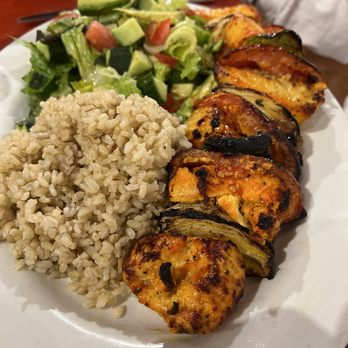 Panini Kabob Grill - Chicken kabob plate with brown rice and salad - Mediterranean Near Me - Bakersfield, California Panini Kabob Grill - Chicken kabob plate with brown rice and salad - Mediterranean Near Me - Bakersfield, California
