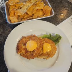 Bourbon On The Falls - Salmon patties and chips. It is all very fresh and absolutely delicious