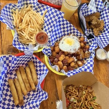 Monkey King At the Brewery - Mongolian beef chow mein, lumpia, loaded tots, wings, fries, and more tots. - Cajun/Creole Near Me - Alameda, California