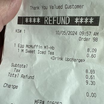 McDonald's - Partial refund- had to ask for the FULL refund - Fast Food Near Me - Woburn, Massachusetts McDonald's - Partial refund- had to ask for the FULL refund - Fast Food Near Me - Woburn, Massachusetts