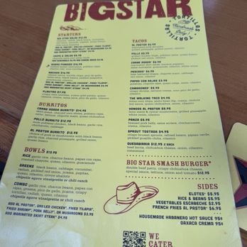 Big Star - Menu 11.17.25 - Mexican Near Me - Chicago, Illinois