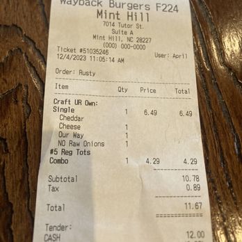 Wayback Burgers - Receipt - Burgers Near Me - Mint Hill, North Carolina Wayback Burgers - Receipt - Burgers Near Me - Mint Hill, North Carolina