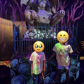 Monster Mini Golf Keller - Little ones enjoying the decor in the mini golf area - Mini Golf Near Me - Keller, Texas