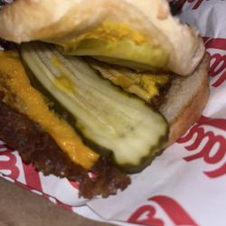 Freddy's Frozen Custard & Steakburgers - Proof they put everything on it that I DIDNT WANT + I am allergic to pickles. Could've ended terribly